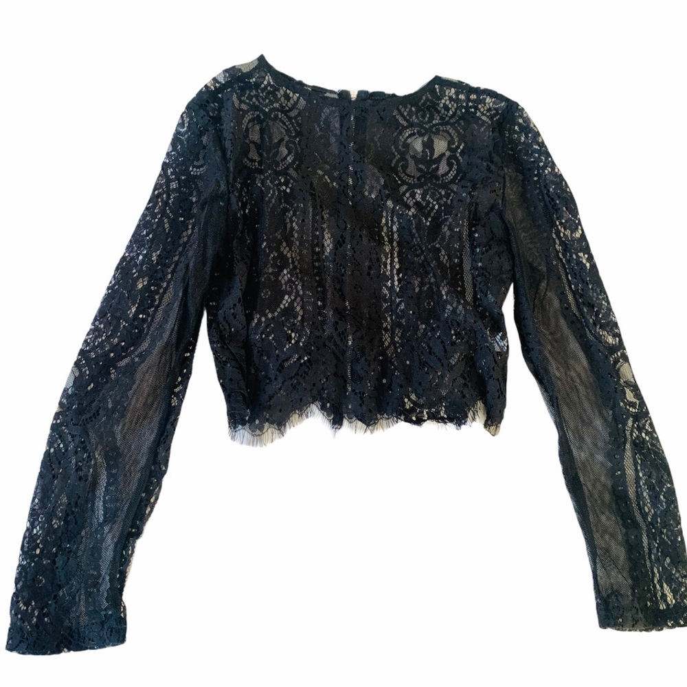 Lace Long Sleeve Blouse Crop Top Hollow Out NWT - Picture 6 of 6